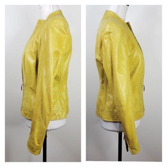 Vtg Escada Yellow Lamb Leather Jacket Women S M 36 Quiet Luxury Modern Sleek - Picture 10 of 16
